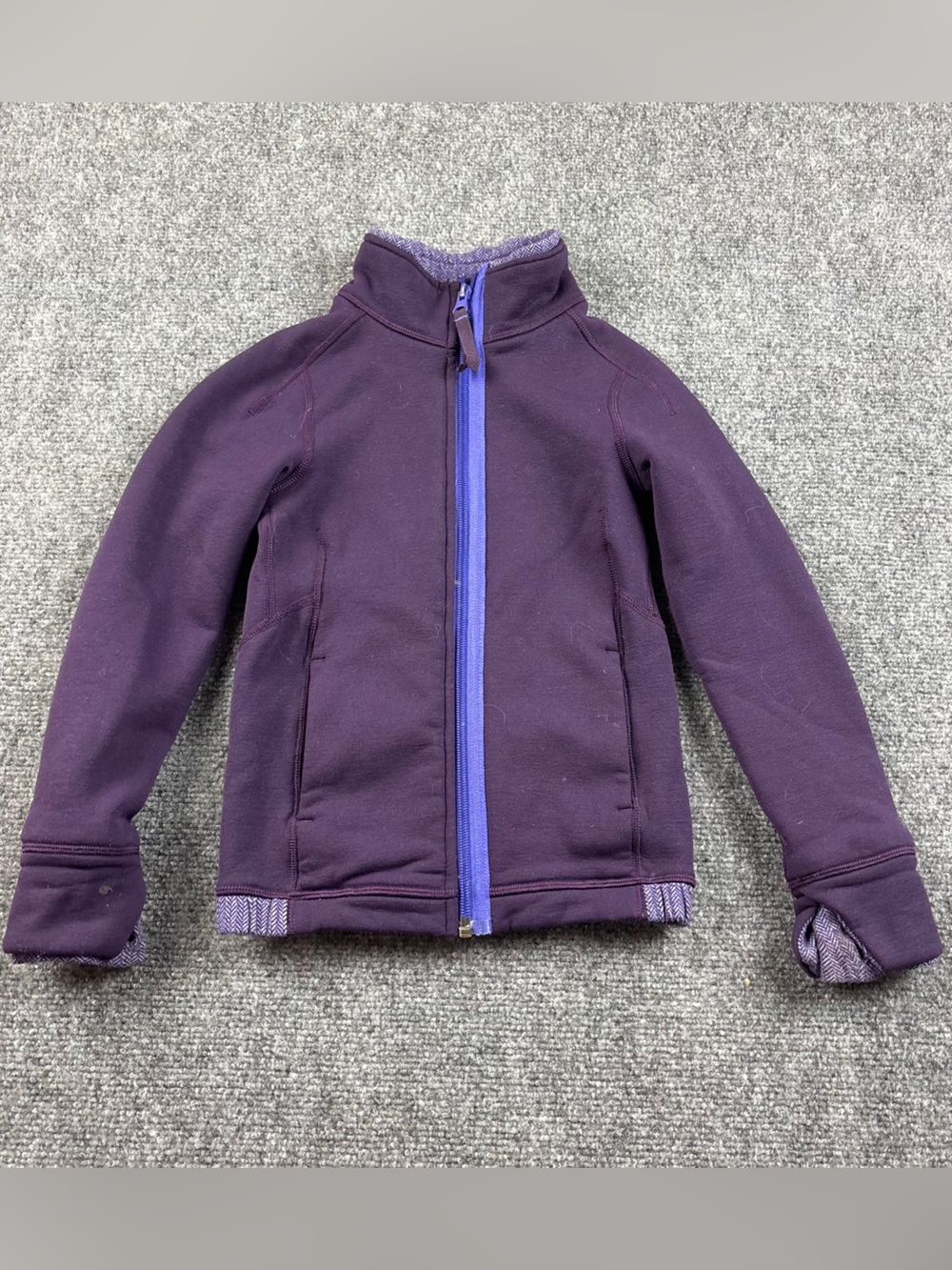 IVIVVA Girls Purple Zip Up Fleece Jacket with Herringbone Details size: 4